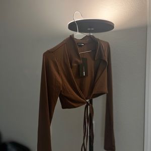 Fashion Nova Garland Tie Waist Top - Mocha